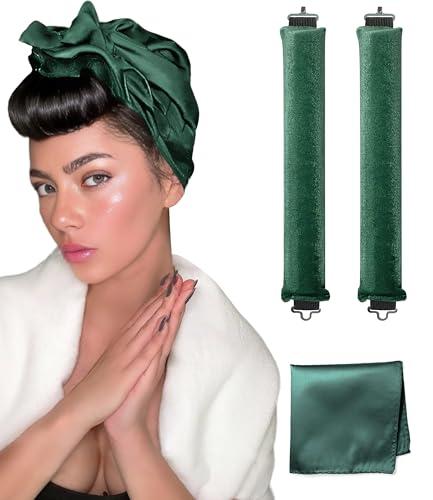 YOSHUYUKI Classic Heatless Curls Overnight Rods No Heat Hair Curlers to Sleep Jumbo Foam Large Hair Rollers for Long Short Hair Heatless Curling Rod Set Styling Tools with Satin Scarf Green