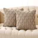 Volcanics Pack of 2 Faux Wool Throw Pillow Covers 20x20 Inches Decorative Farmhouse Velvet Couch Pillow Case Soft Plush Square Boho Cushion Pillowcase, Light Brown (20" x 20" (Pack of 2))