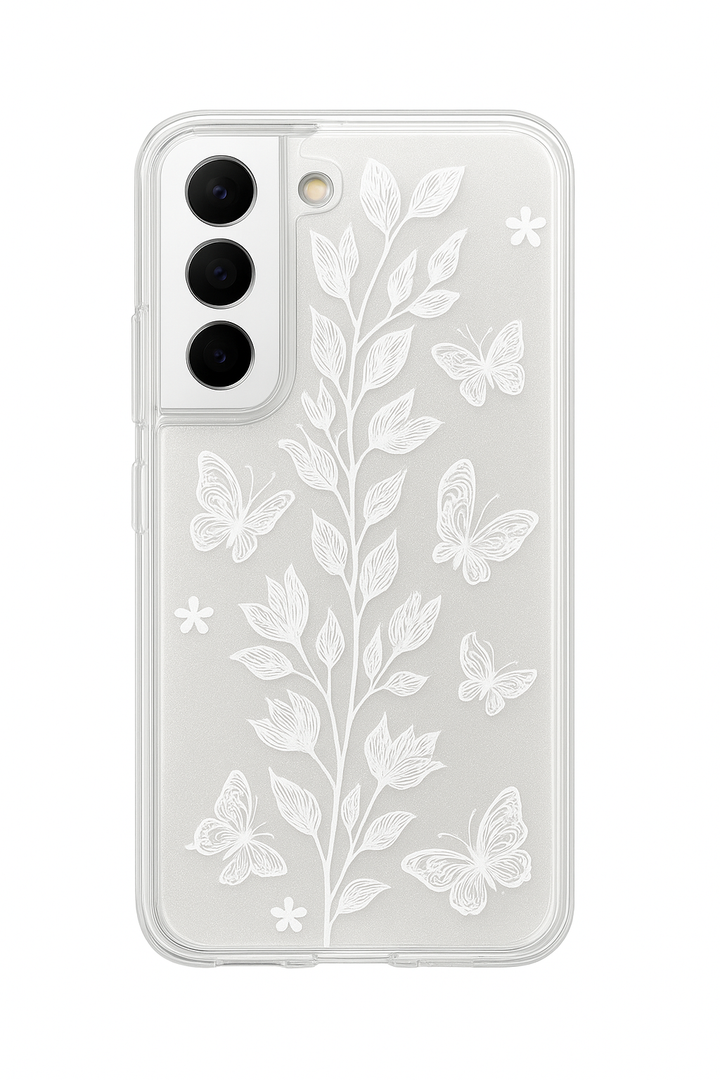 OOK Compatible with Samsung Galaxy S22 Plus Case, Silicone White Flowers Floral Rose Cute Pattern, TPU Camera Protection Soft Slim Shockproof Phone Cover for Women Girls- White