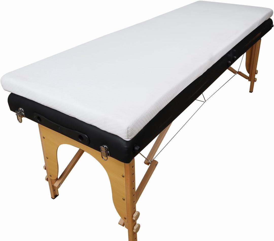 Lash Bed Foam Topper for Massage, 73x24x2 inch White Memory Foam, Removable Cover, Non-Slip Elastic Bands
