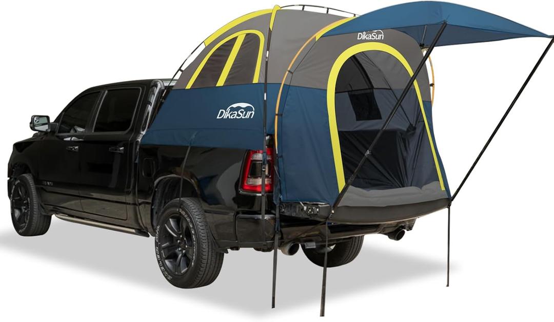 Truck Bed Tent, Double Layer Truck Tent 6.4-6.7 Ft, Waterproof PU3000mm Tear-Resistant Pickup Tent for 2 Person Camping and Outdoor with AwningCyan