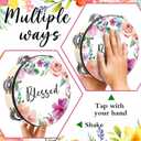 Tambourines for Adults 10 Inch Church Christian Flowers Dance Tambourine Double Row Jingle Bible Hand Bell Drum for Church Pray Party Percussion Musical Instrument Hand Bell Clap Drum(Blessed)