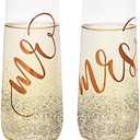 Juvale Set of 2 Mr and Mrs Champagne Toasting Flutes for Bride and Groom, His and Hers Wedding Day Glasses for Newlyweds, Engagement, Wedding and Bridal Shower Gifts (Rose Gold, 10oz)