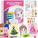 Tudaymol 4-in-1 Art & Craft Activity  DIY Dress Up Stickers, Makeup Kit, Foil & Gems Art, Creative Princess Fun, Costume Ideas & Accessories, Travel Toy, Gifts for Girls Ages 4-8-12