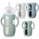 Juome Silicone Sleeves with Handles for Avent Natural Glass Baby Bottle - 3 Pack Anti Breakage Baby Bottles Holder, Compatible with Philips Avent Anti Colic Baby Bottles 8 oz (green+blue+white)