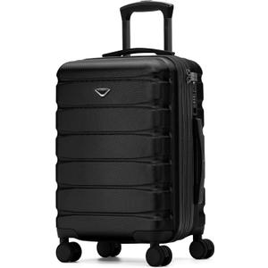 Flight Knight 22x14x9" Expandable Carry On Suitcase Hardside TSA Lock USB C Port Lightweight Luggage Silent Double Spinner Wheels Maximum Overhead Carry-On Bag For American & United Approved Airlines, Black 