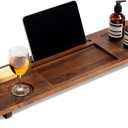 Luxury Teak Bathtub Caddy Tray - 35" Expandable Bath Bridge for Freestanding & Standard Tubs - Water-Resistant Solid Wood Spa Organizer with Wine Glass, Phone Holder & Non-Slip Grips