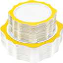 realluck 100 PCS White and Yellow Disposable Plates for 50 Guests, Scalloped Plastic Plates Include 50 Dinner Plates and 50 Dessert Plates for Party, Wedding