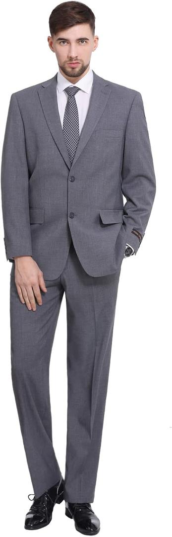 P&L Men's Classic Fit Suit 2 Piece,Regular & Big and Tall 2 Button Blazer Jacket & Pants for Business Wedding Party (44S, 39W, Grey)