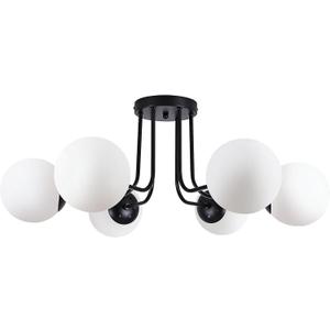 KoKo&Yukina 6-Light Modern Semi Flush Mount Ceiling Light Fixture Mid Century Ceiling Light Globe Ceiling Light with Milk Glass Shade Matte Black Finish for Bedroom Hallway Dining Room Living Room