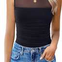 Women's Mock Neck Mesh Bodysuit Ruched Tank Body Suits Top Sheer One Piece Going Out Tops Classy Outfits, S