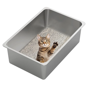 Kirecoo Stainless Steel Cat Litter Box XXL- Metal High Sided Cat Pan, Large Stainless Steel Box, Indoor Litter Tray, Non Stick, No Smell, Easy to Clean, Pet Toilet Supplies for Kitten, Kitty, Rabbit