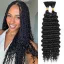 Leeven Deep Wave Bulk Braiding Hair 160g No Weft 18 Inch 20% Human Hair Mixed Quality Synthetic Natural Black Wet and Wavy Curly Hair Bundle for Boho Braids (2 Bundles, 1B)