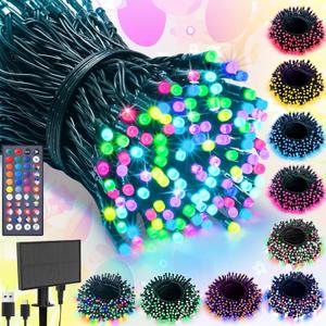 LitHome 100 LED Solar Christmas String Lights Outdoor, 33FT 34Colors Changing Solar/USB Easter String Lights Waterproof with Remote, 102 Modes Colorful Pastel Light for Tree Spring Party Holiday Decor (RGB (Red, Green, Blue))