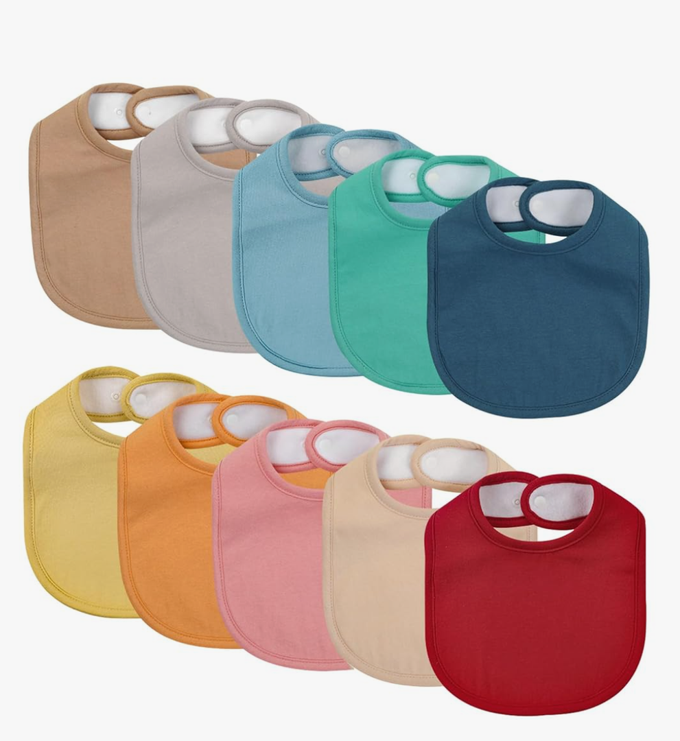 10 Pack Cotton Snap Bibs for Baby Boy Girl, Super Soft Drool Bibs for Teething and Feeding