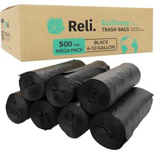 Reli. EcoStrong 6-10 Gallon Bags | 500 Count Bulk | Black | Eco-Friendly | Made from Recycled Material