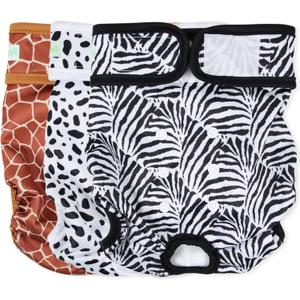 wegreeco Washable Dog Diapers (3 Pack), Highly Absorbent Dog Diapers for Female Dogs, Female Dogs in Heat, Period, Incontinence, or Excitable Urination (Zebra, Giraffe, Spotty, Large) (Large (15"-17" Waist))