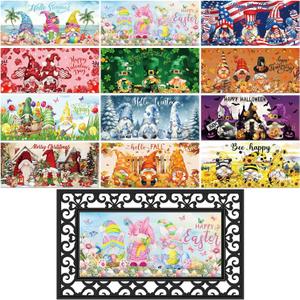 Nuanchu Seasonal Door Mat Interchangeable Doormat Inserts Entrance Welcome Mats 22 x 10 Inches Non Slip Mats Gifts for Front Door Irish Easter Spring Decoration (No Frame)(Gnomes)