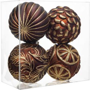 Hollyone 4.7 Inch Large Brown and Gold Christmas Ornaments 4Pcs Christmas Tree Balls Bronze Ornaments Shatterproof Christmas Ornaments for Xmas Tree Decor Party Wreath Home Decor (Brown, 120mm)