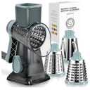 KEOUKE Rotary Cheese Grater Hand Crank Transparent - Shredder Slicer Grinder 3 Stainless Steel Blades, Stable Suction, Labor-Saving Handle, Safe Kitchen Tool for Cheese, Vegetable, Nuts, Chocolate