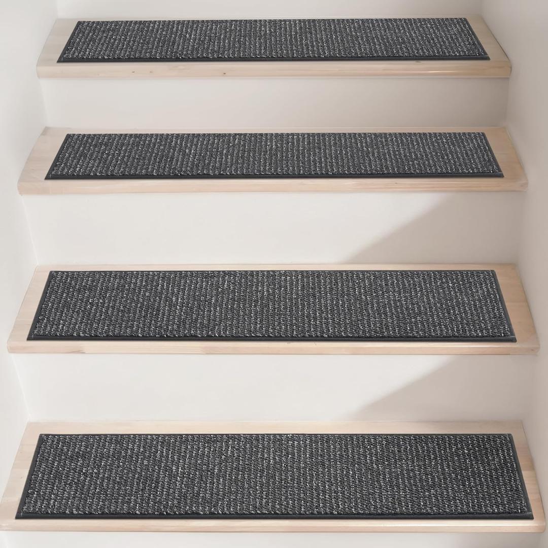 BEQHAUSE Stair Treads for Wooden Steps 28inX9in, Carpet Stair Treads Non Slip Indoor, Machine Washable Stair Runners for Kids Elders and Pets, Carpet for Stair Rugs Mat, TPE Backing, 15pcs, Charcoal