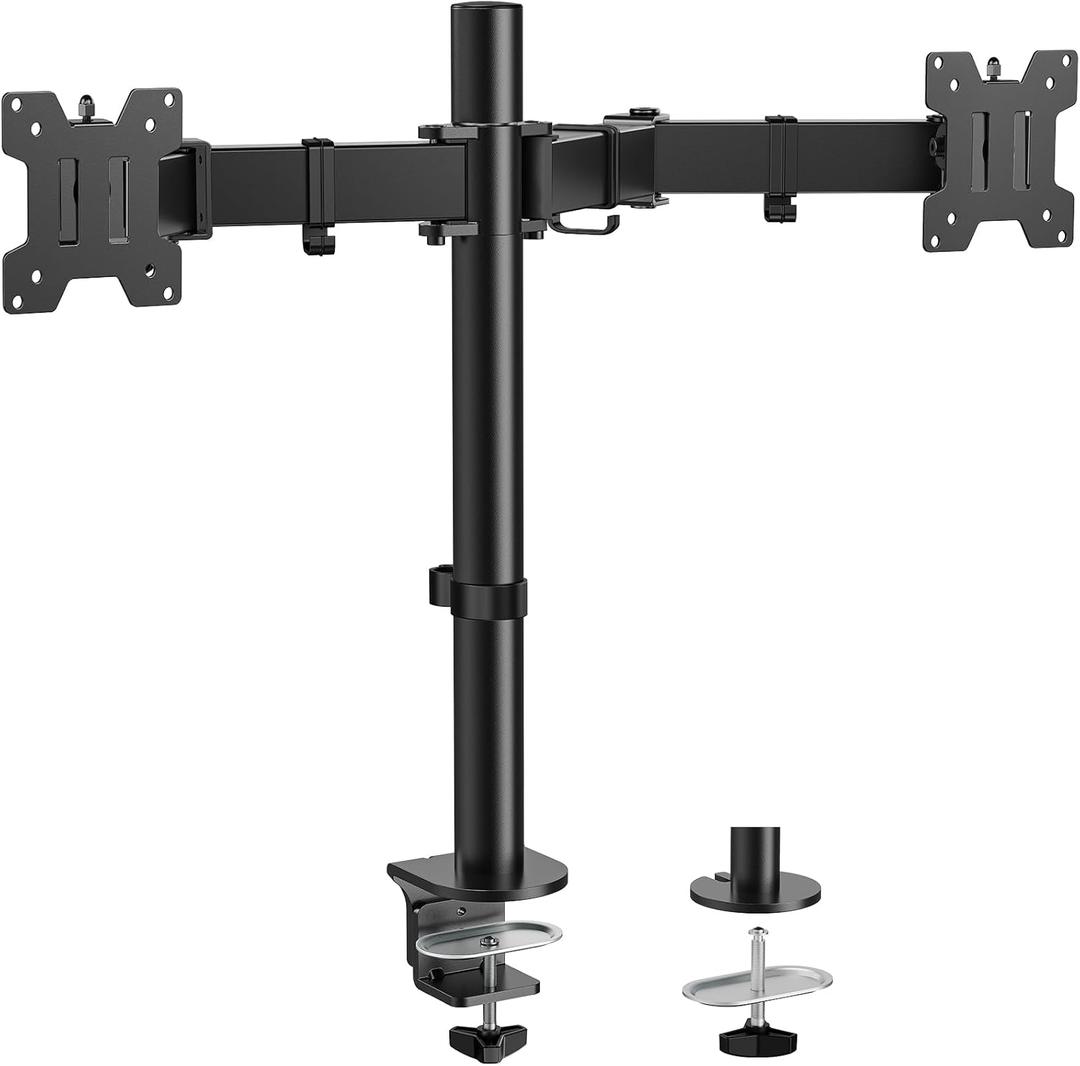 HUANUO Dual Monitor Mount up to 32 Inch Screens, Heavy-Duty Steel Dual Monitor Stand, Full Motion Adjustable Arm with Tilt, Swivel, Rotate, Holds up to 17.6 lbs per Arm, VESA 75/100mm