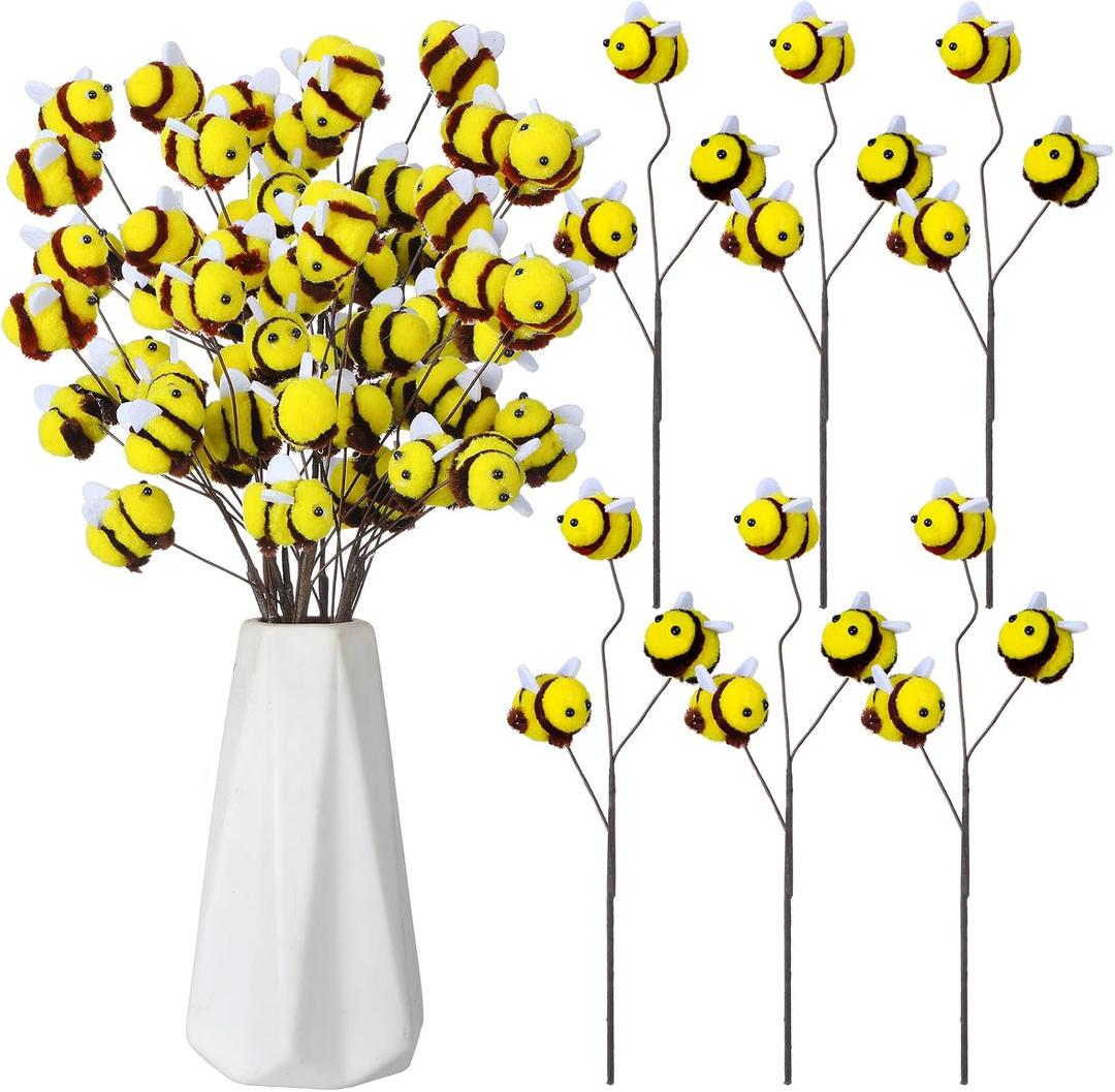 Suncalla 12 Pcs Felt Bee Stems What Will Baby Bees Birthday Party Decoration DIY Felt Honeybee Branch Pick for Tree Vase Filler Home Table Centerpiece Farmhouse Baby Shower Crafts (Bee)