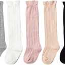 5 Pairs Baby Girls Boys Knee High Socks Tube Ruffled Stockings Cotton Long Socks for Infants and Toddlers