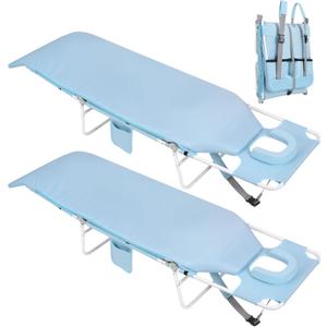 3 in 1 Women Comfort Backpack Tanning Beach Chair with Face Hole & Cushion | Portable Folding Lounge Sun Chair for Adults Outside Reading Sunbathing Poolside | Reclining 6 Position | 2 Pack | Blue