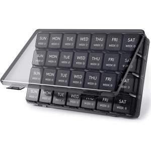 Lifewit Monthly Pill Organizer, 28 Day Pill Box, 4 Weeks One Month Vitamin Cases, Large Compartments Medicine Organizer for Fish Oils, Supplements, 28 Grids, Black