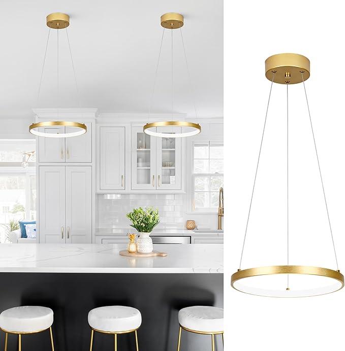 12" Ring Modern Led Chandelier Gold Led Ring Chandelier Modern Pendant Lights Adjustable Height Light Contemporary Light Fixture for Kitchen Island Bedroom Kitchen Island Dining Room