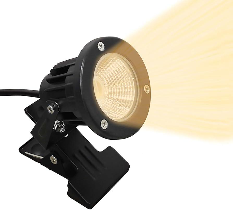 Kiven Portable Outside Spotlight with Spring Clamp and Timer Function, 5W 3000k Warm White Clip On Outdoor Light with Plug-in Cord for Yard Step Wall Lighting, Trees, Fences,doorways, Pool