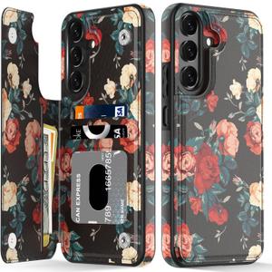 LETO for Samsung Galaxy A15 5G Wallet Case - Flip Folio Leather Kickstand - Credit Card Holder - Fashionable Flower Designs - Protective Phone Cover for Women and Girls - 6.5" - Pink Red Roses