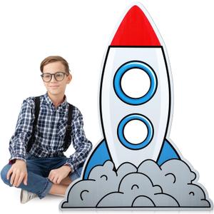 Amyhill 5 Feet Rocket Space Ship Cardboard Cutout Stand Ups Rocket Spaceship Backdrop Photo Props Standup for Classroom Vacation Bible School Space Theme Party Science Fairs Supplies