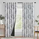 100% Blackout Curtains Grey Floral Pattern Curtains 84 Inches Long for Bedroom Watercolor Leaf Print Thermal Insulated Drapes for Living Room Darkening Rod Pocket Window Curtains 2 Panels (Back Tab | Grey)