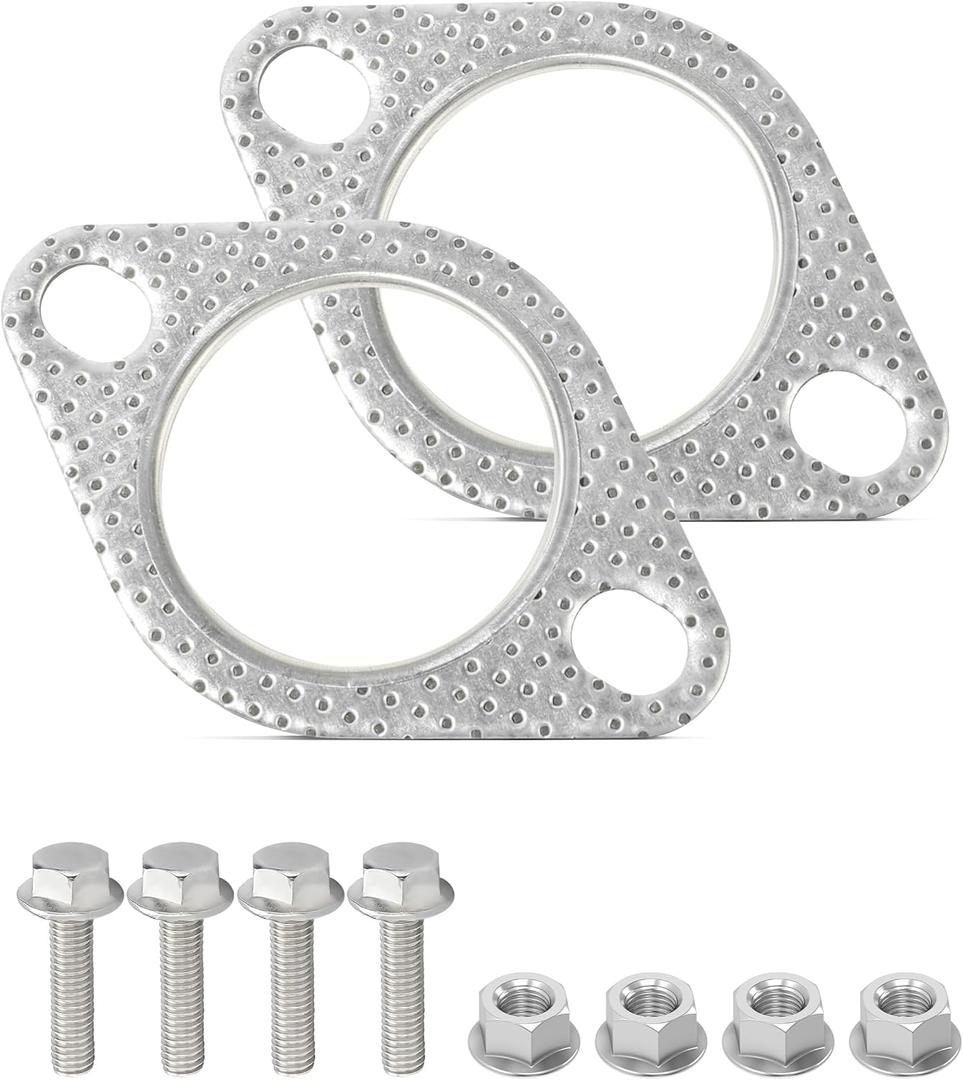 2PCS Exhaust Gasket,Good Sealing Exhaust Flange Gasket Kits with 2 Gaskets,Exhausts Bolts/Nuts & Cleaning Brush,Muffler Gaskets Car Accessories Fits 2.5" Pipes for Vehicles