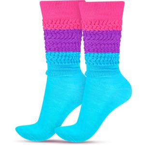 Geyoga Neon Slouch Socks,80s 90s Neon Women's Leg Warmers Extra Long Slouch Socks Soft Scrunch Knee High for Party