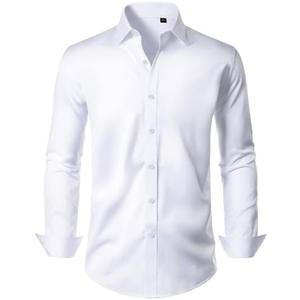 Alimens & Gentle Men's Dress Shirts Long Sleeve Wrinkle Free Stretch Business Casual Wedding Button Down Shirt Medium