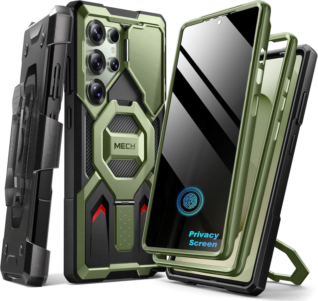 TONGATE Magnetic Stand for Samsung Galaxy S25 Ultra Case with Privacy Screen Protector, [Compatible with Magsafe] [Military Drop Protection] S25 Ultra Case with Camera Cover & Belt Clip, Green Privacy