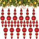 Soulchen 12 Pcs Christmas Finial Ornaments 6.7 Inch Shatterproof Plastic Finial Ball Drop Ornaments Christmas Tree Hanging Decorations for Holiday Xmas Decor(Red)