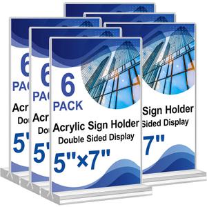 Acrylic Sign Holder 5x7,6 Pack Clear Plastic Table Display Vertical Double-Sided Desktop Display Stand Paper Holder Clear Table Sign Holder for Menu ad Frame Suitable Restaurants Meeting Office Store