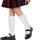 Lusofie 2 Pairs Knee High Socks for Girls 4-8 years Old, Black White Mid-Calf School Uniform Long Socks Soft for Kids