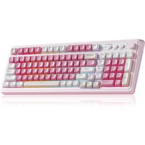 AULA 99 Key Keyboard, Wireless Gaming Keyboard Bluetooth Computer Keyboards Creamy Cute with Number Pad RGB Backlit Tri-Mode BT/2.4GHz/USB-C - Pink