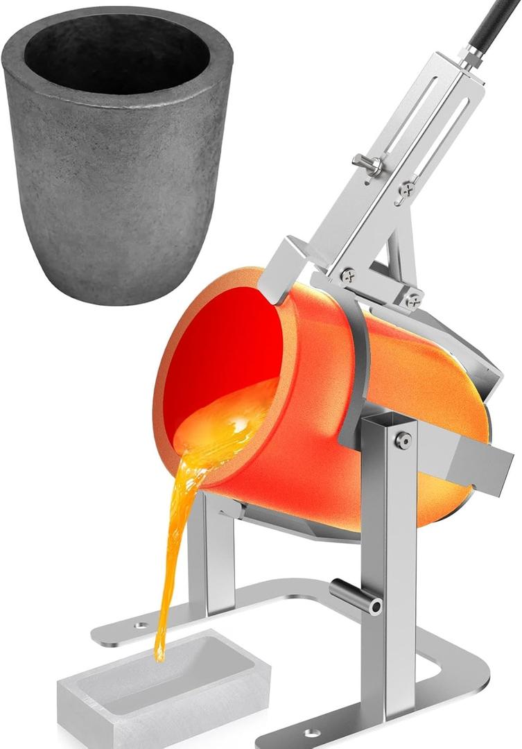 Nelyrho Hand-held Crucible Pouring Tongs/Rack with A Graphite Crucible, Work with Crucibles and Melting Furnace, Metal Casting Aluminium Gold Silver #8 (8kg-17.6lbs)