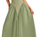 ChiaoLezhee Deep V Neck Dress Halter Maxi Dresses Vacation Date Night Sexy for Women Corset Flowy Wedding Guest Drop Waist Bridesmaid Formal A Line Backless Tea Garden Party Pastel Sage Green, Large