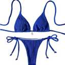 SHENHE Women's Sexy Brazilian Thong Bikini Set Halter Triangle Side Tie String 2 Piece Swimsuits (Blue, Small)