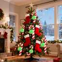 12Pcs Green Furry Christmas Ball Ornaments Green Christmas Tree Hanging Decorations Faux Fur Pom Pom Ball for Xmas Tree Wreath Decor Home Party Supplies