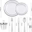 BESTVIP 700PCS Silver Plastic Dinnerware Set for 100 Guests, Disposable Plates for Party, Include: 200 Plastic Plates, 100 Pre Rolled Napkins with Silver Silverware, 100 Cups for Christmas, Halloween