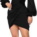TDiooCor Womens Sexy Ruffle Elegant Bridesmaid Formal Evening Dress Elegant Curvy Wedding Guest Midi Dress (Black, XL)