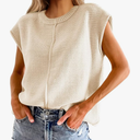 Saodimallsu Womens Summer Cap Sleeve Tops Casual Crew Neck Loose Fit Knit Lightweight Sweater Pullover Top S
